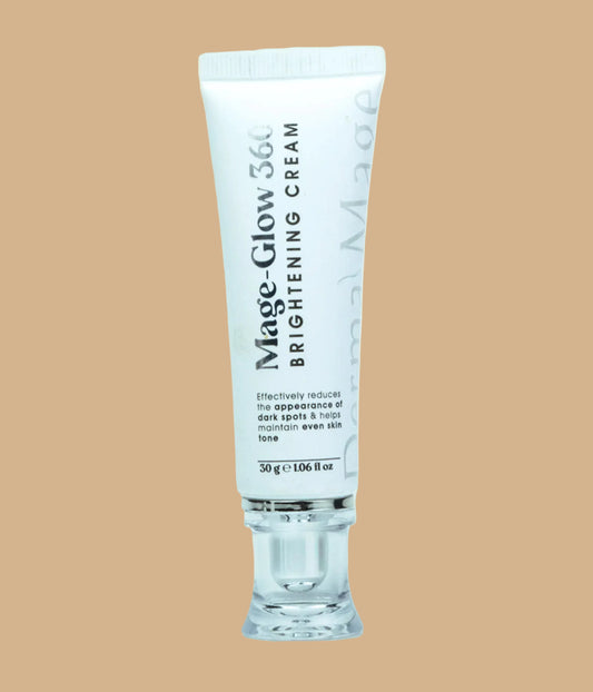 Tube of Mige-Glow 360 Brightening Cream on a beige background